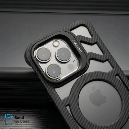 iPhone 17 Pro Max MagSafe Carbon Texture Frameless Case With Lens Holder
