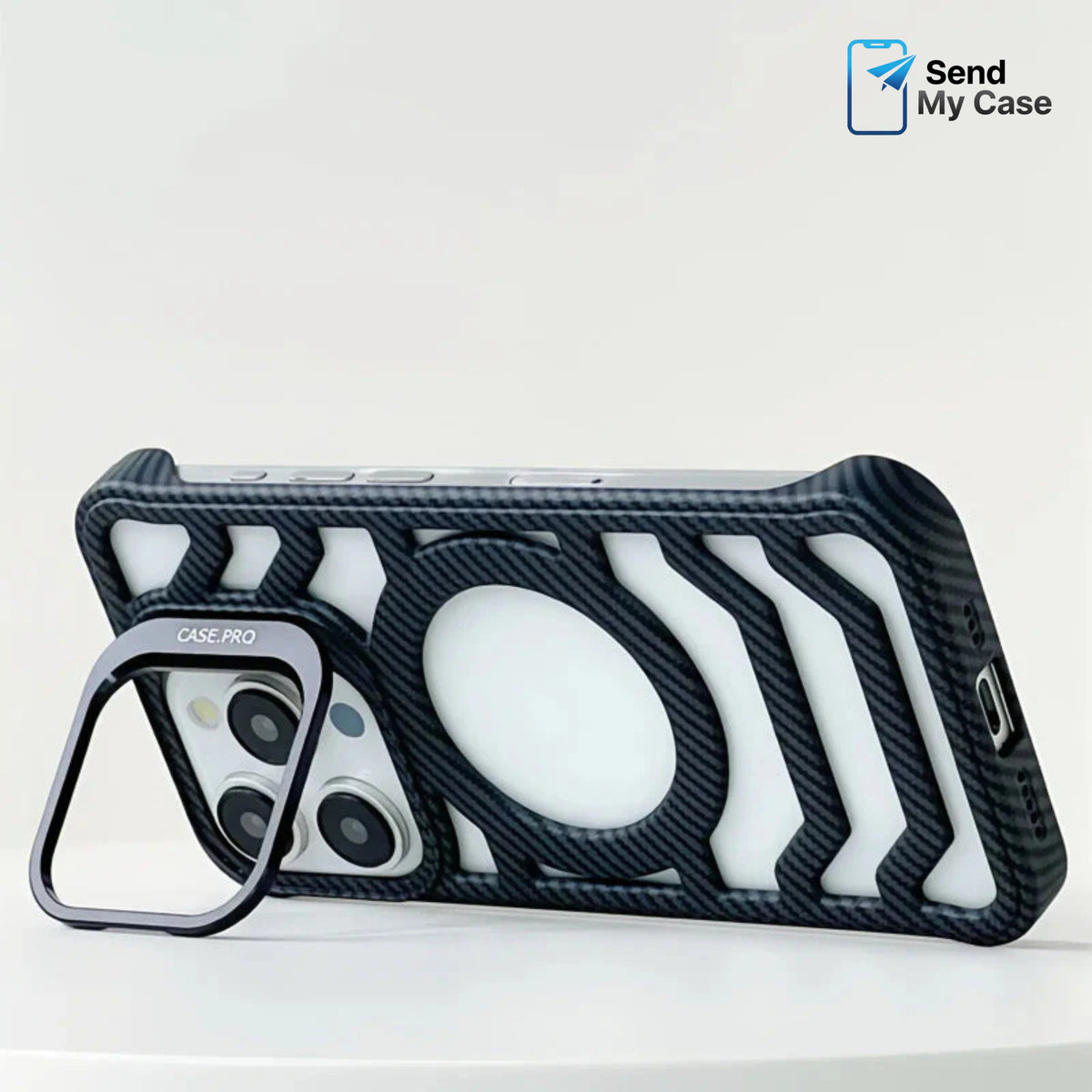 iPhone 17 Pro Max MagSafe Carbon Texture Frameless Case With Lens Holder