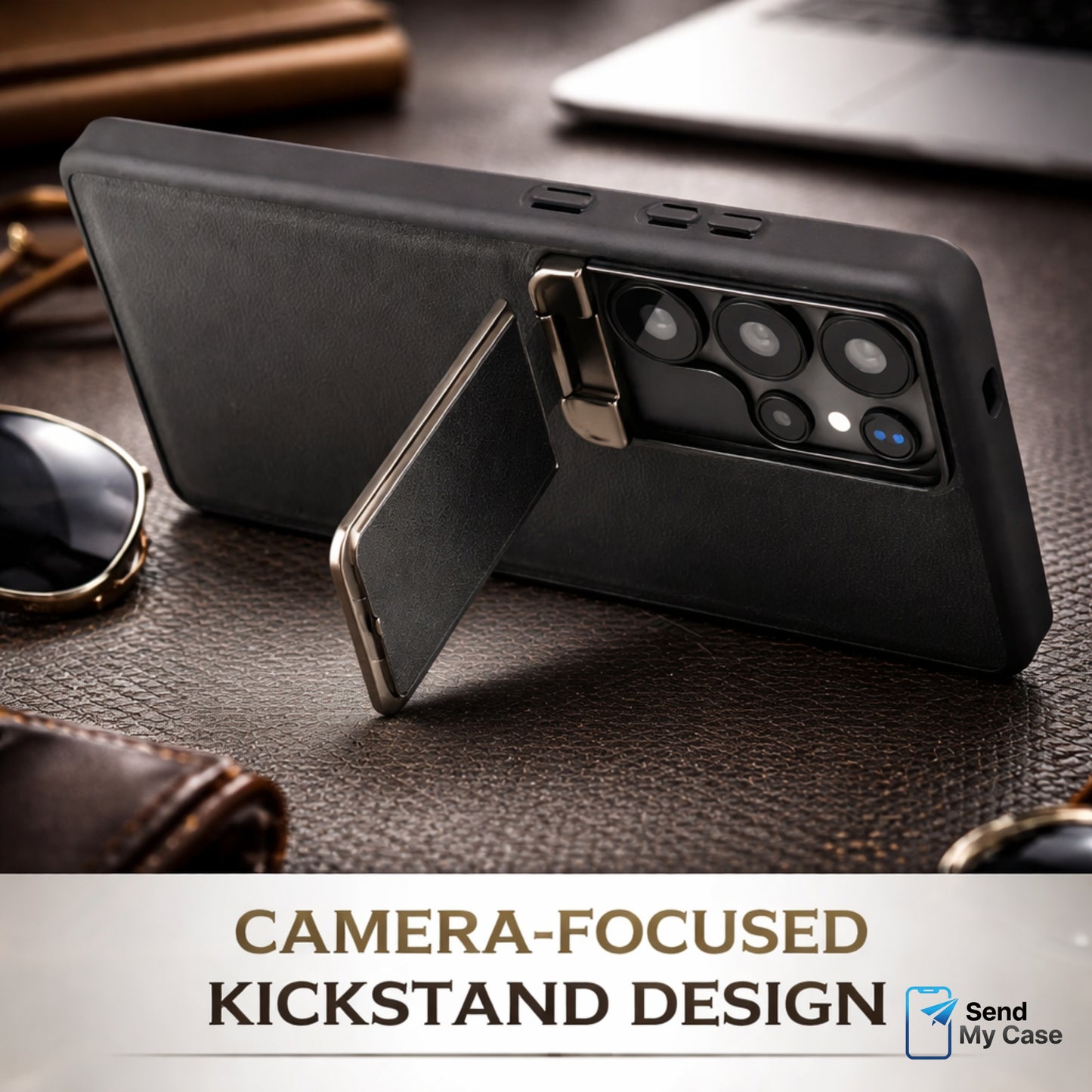 Galaxy S26 Ultra Leather Kickstand Case With Camera Stand