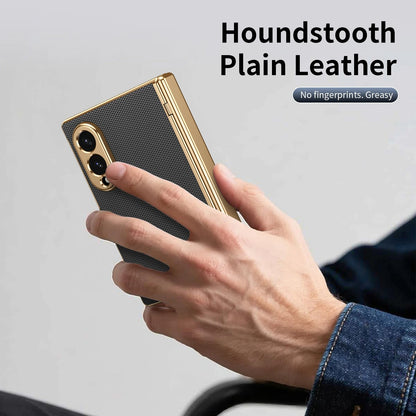 Leather Golden Border Phone Case with Steel Film for Samsung Galaxy Z Fold 8