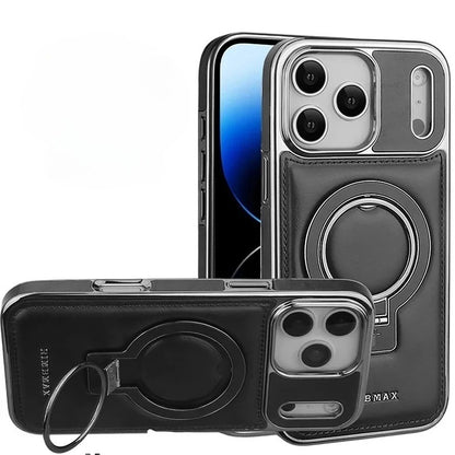 Luxury Leather Invisible Stand Case for iPhone 18 Pro Max, Compatible with MagSafe, Drop Protection